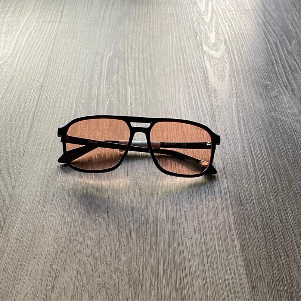 quay australia on the fly black & orange square aviator navigator sunglasses NEW